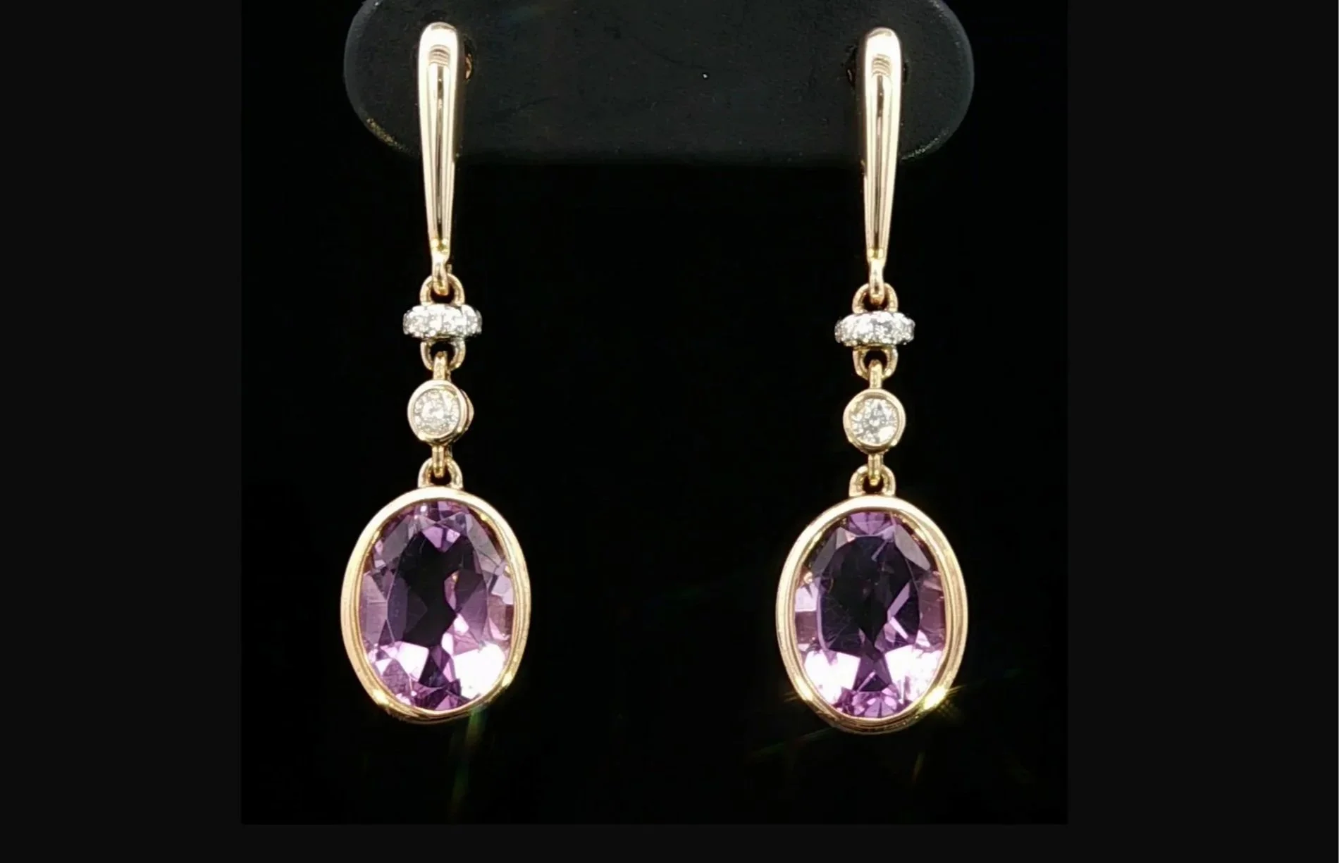 9K Yellow Gold Amethyst and Diamond Earrings
