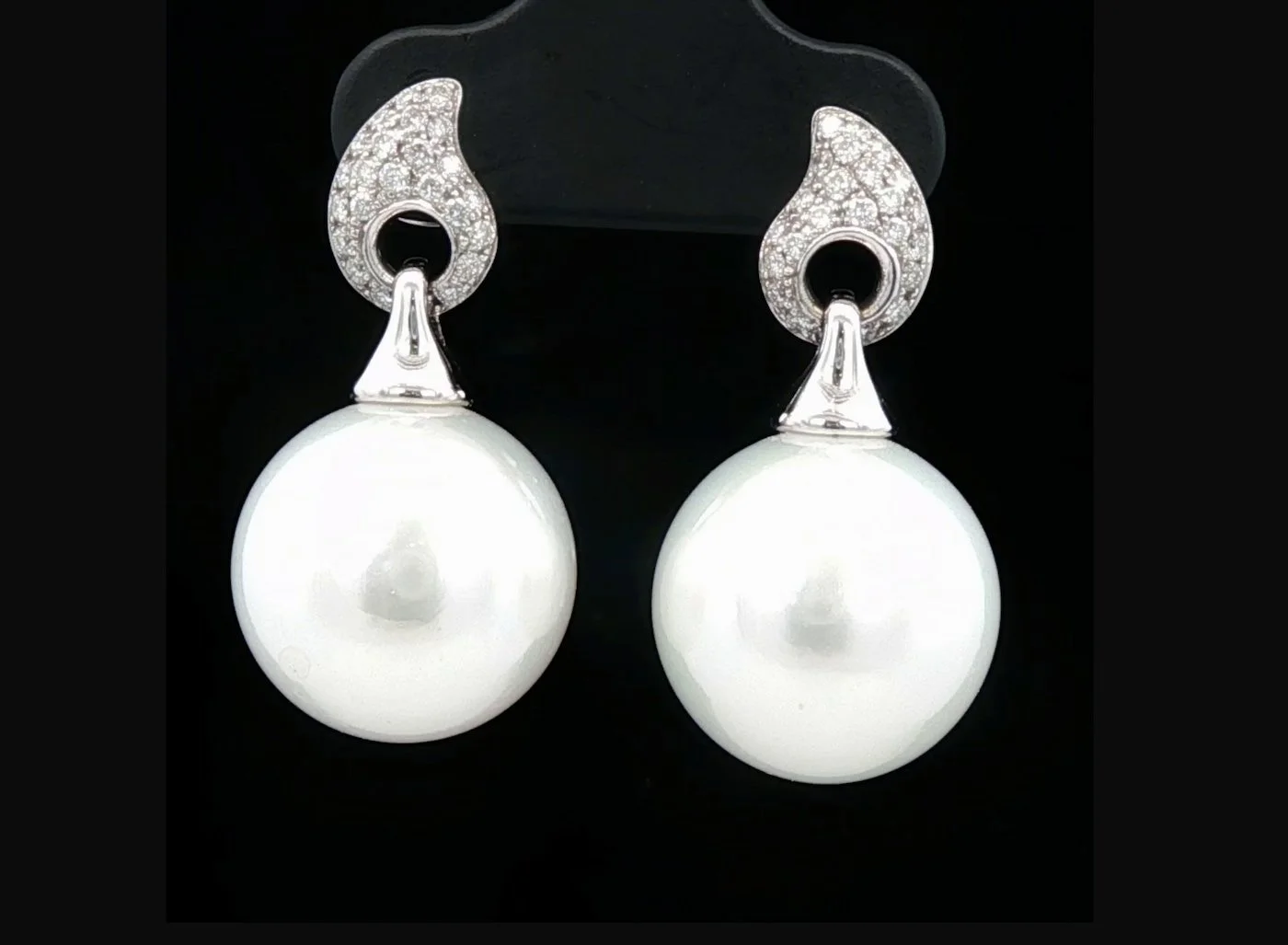 18K White Gold South Sea Pearl and Diamond Earrings