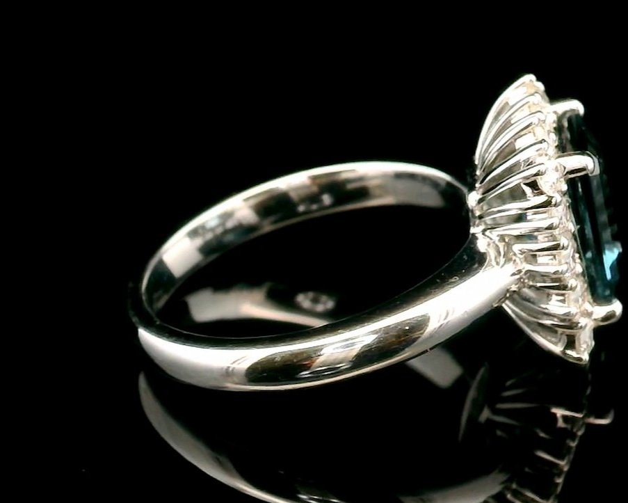 Right side view 18K White Gold London Blue Topaz and Diamond Ring