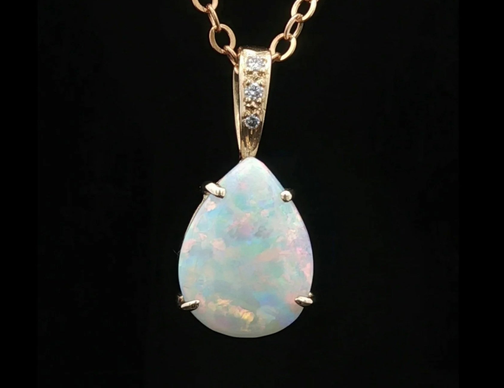 14K Yellow Gold Andamooka Crystal Opal and Diamond Pendant