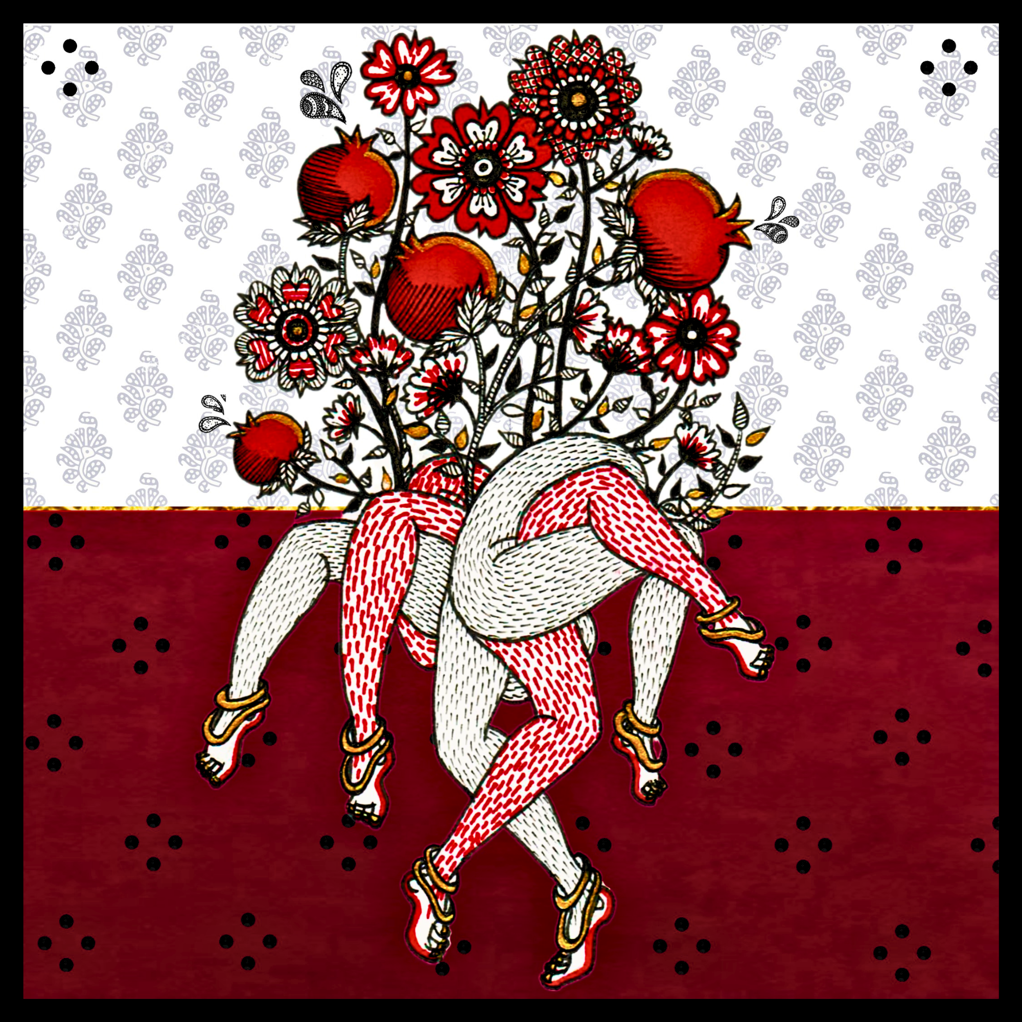 "collective intention" (watercolor, ink, acrylic, chai on cotton rag), 15 x 15"