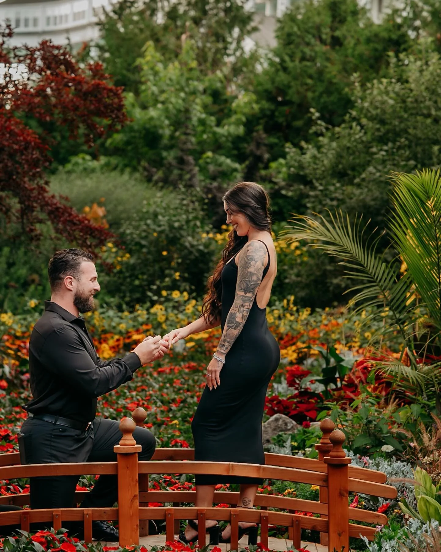 The perfect moment you&rsquo;re on vacation, you have the secret garden all to yourself and she says yes! 🥹 proposing on Mackinac Island never loses its magic 💚