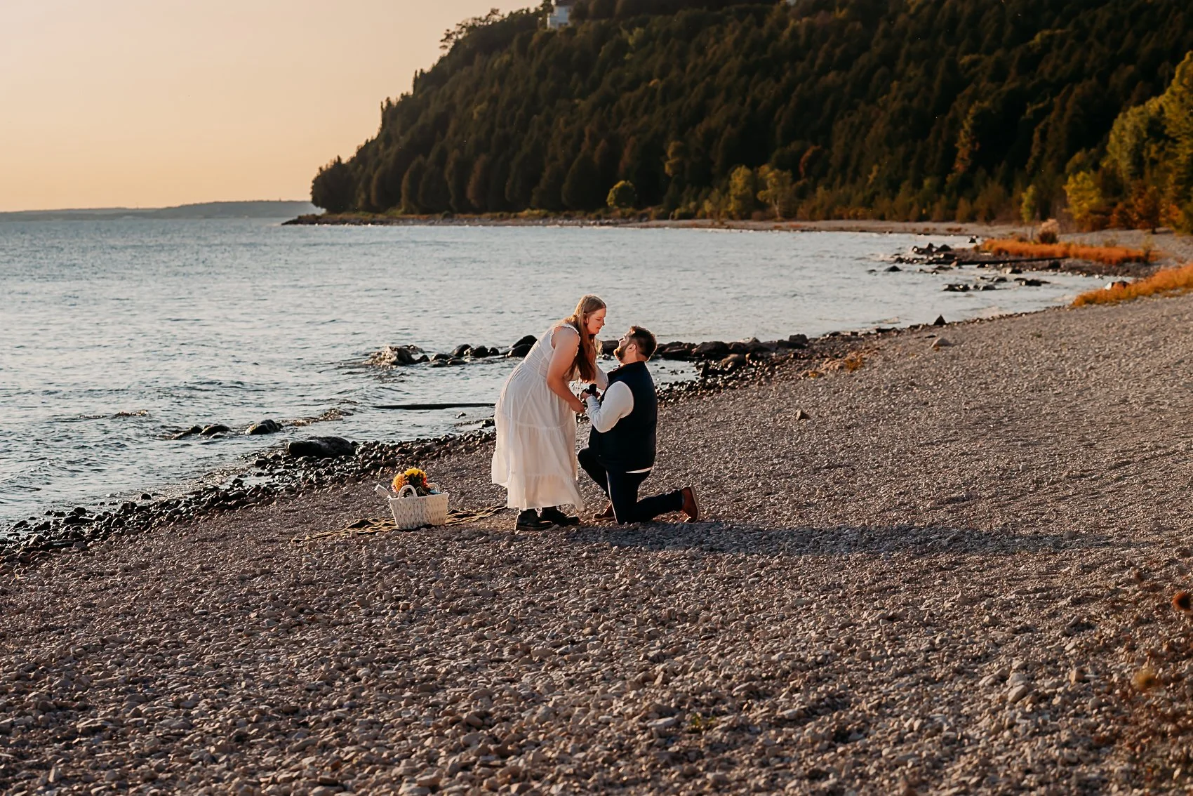 proposal along the lake by the somewhere in time trees on mackinac island