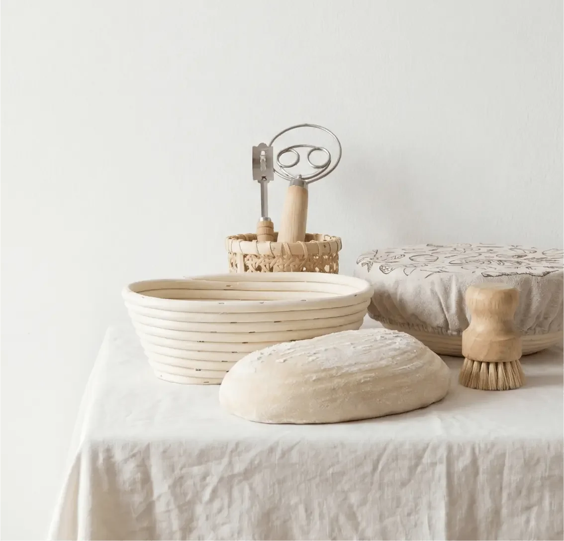 Dough resting in a banneton basket during sourdough proofing