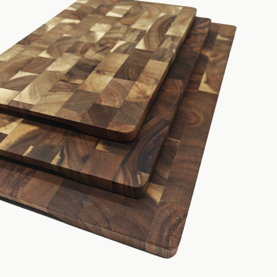 olid acacia wood cutting board with smooth natural oil surface