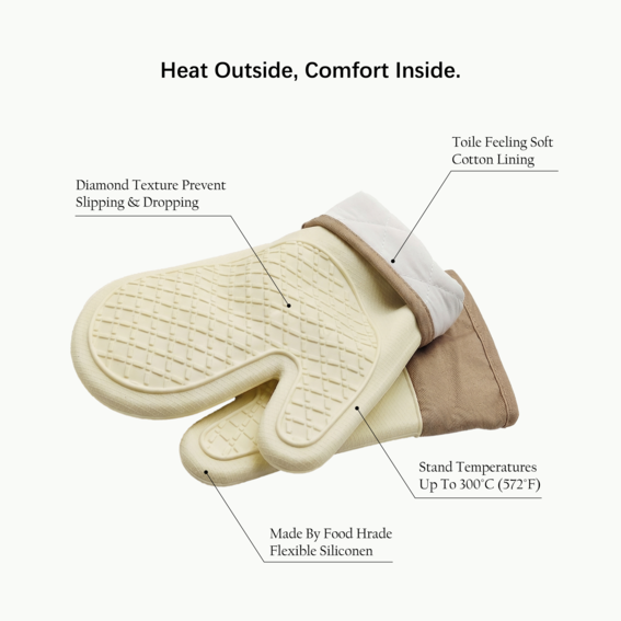 Non slip diamond texture silicone oven mitt for secure grip on hot cookware