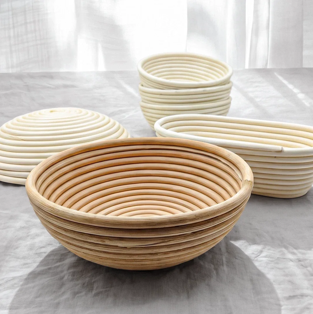 Rattan bread proofing basket with liner for shaping sourdough dough