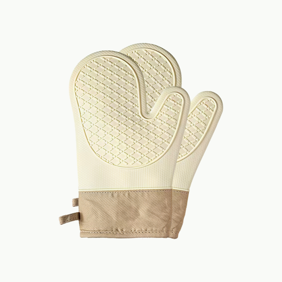 Double layer oven glove with durable silicone outer shell and cotton inner lining