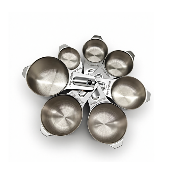 Stainless steel measuring spoons and cups with clear engraved measurement markings