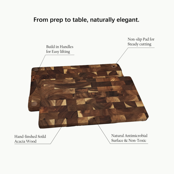 Acacia wood board for both cutting and serving food