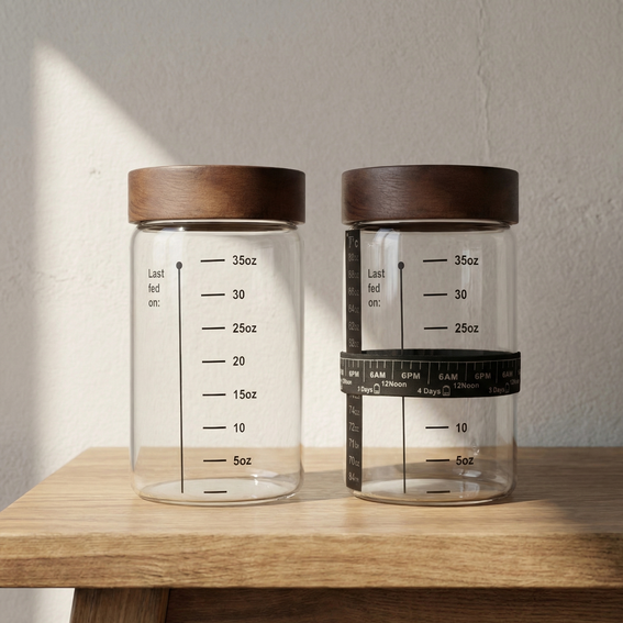 Sourdough starter jar kit with thermometer for fermentation temperature monitoring