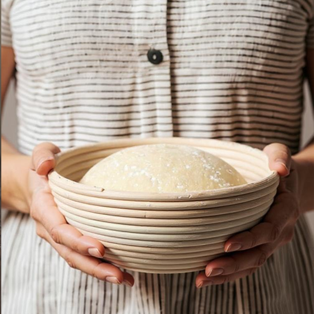 Handcrafted rattan round bread basket with fitted proofing liner