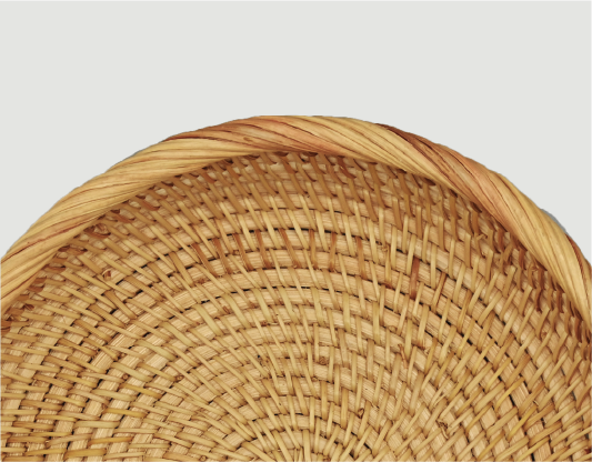 Rattan storage baskets for organized kitchen shelves