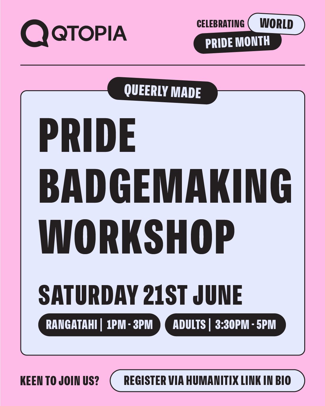 Come get crafty with us this Pride! 🌈✂️

Join us for an afternoon of badge-making, collage, and creative fun in a relaxed, rainbow-friendly space. 💜

Badge-making has long been part of queer history &ndash; from protest to pride, our stories have b