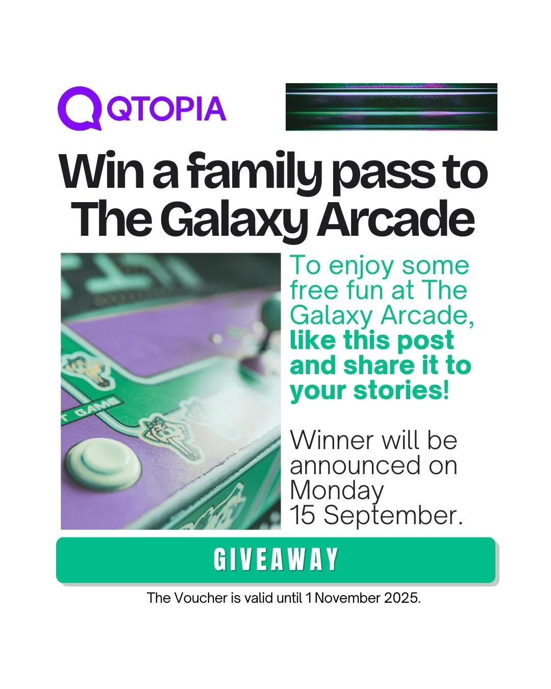 Keen for a game or two with your family? 💜

@galaxy_arcade_chch offered us a voucher and we decided to turn it into a whānau time for our followers! The only things you have to do to win is like this post and share it to your stories, and do so befo