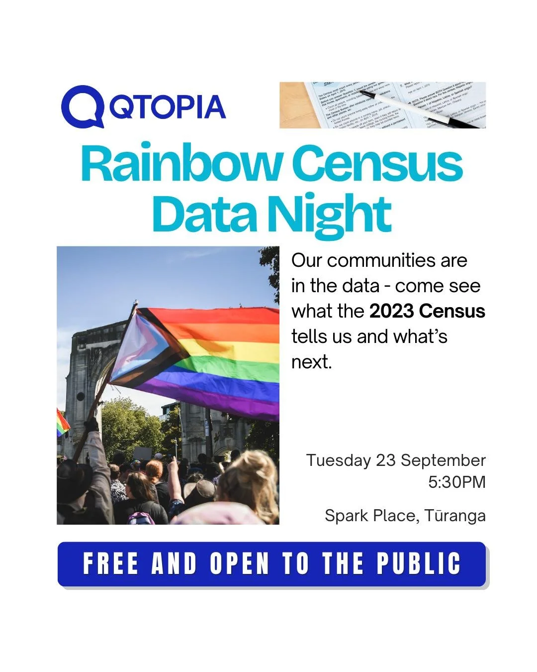 Join Us for a Special Rainbow Census Data Night!
📅 Tuesday 23rd September | 🕠 5:30PM | 📍 Spark Place, Tūranga 

Senior Engagement Leads from Stats NZ | Tatauranga Aotearoa, Akira Le Fevre (he/him/ia) and Samantha Smith (she/her) are excited to pre