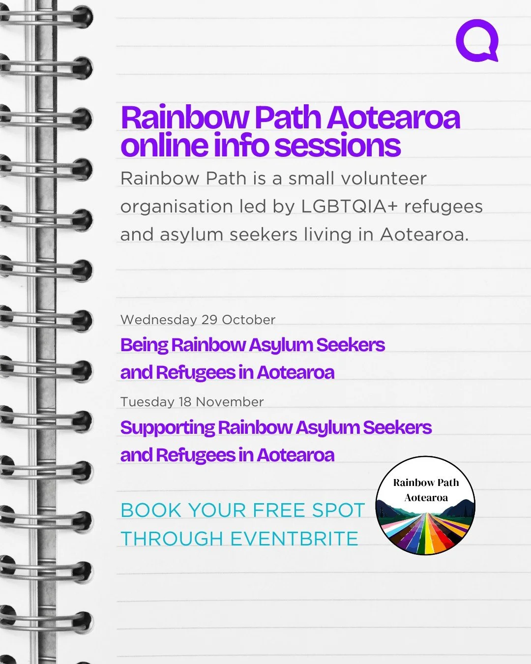Learn about the diverse experiences of Rainbow asylum seekers and refugees living in Aotearoa, practical ways to support them and Rainbow Path Aotearoa NZ - advocacy and peer support group for LGBTQIA+ refugees and asylum seekers.

You can join two o