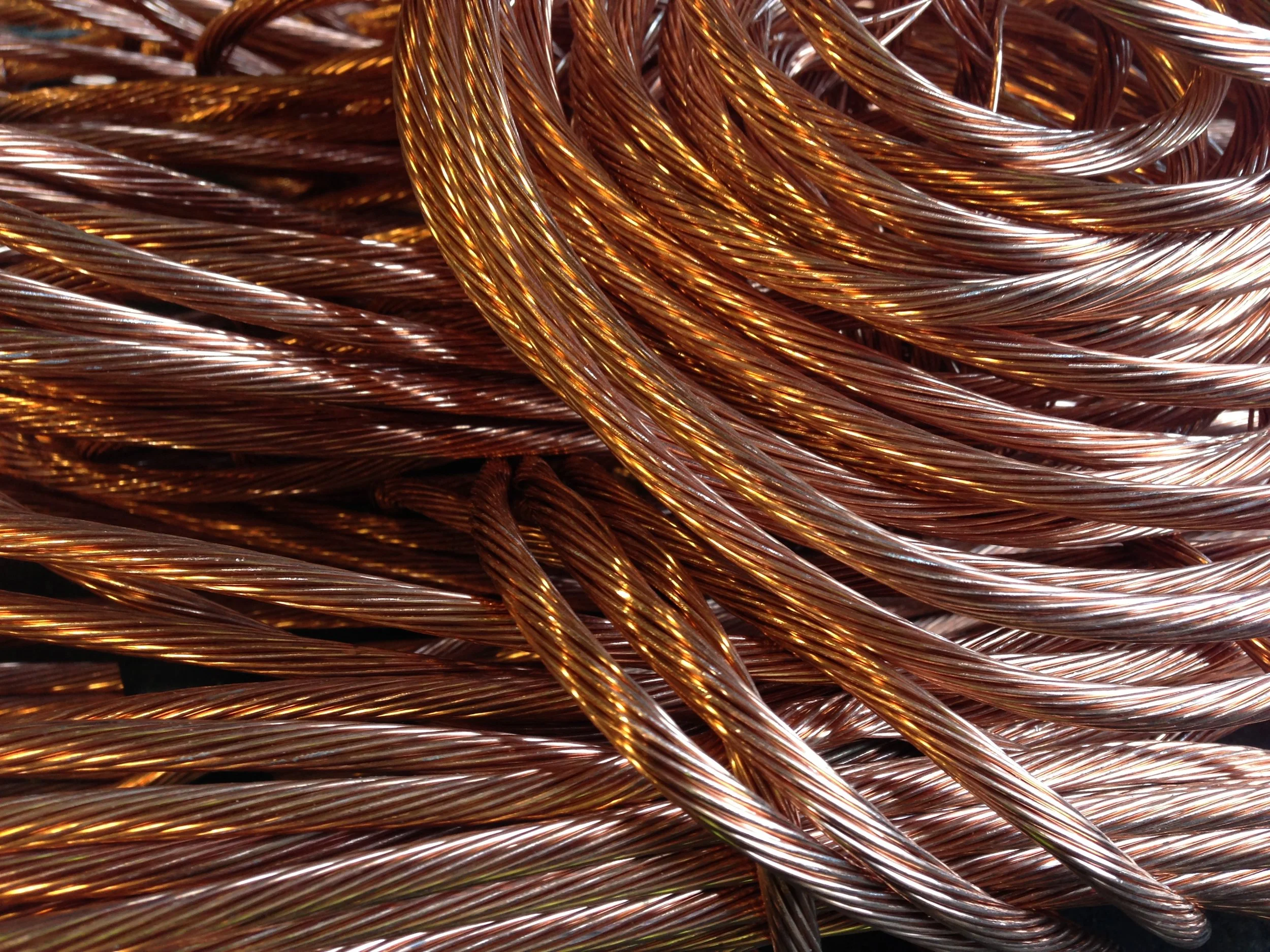 Close-up of coiled metallic copper wires.