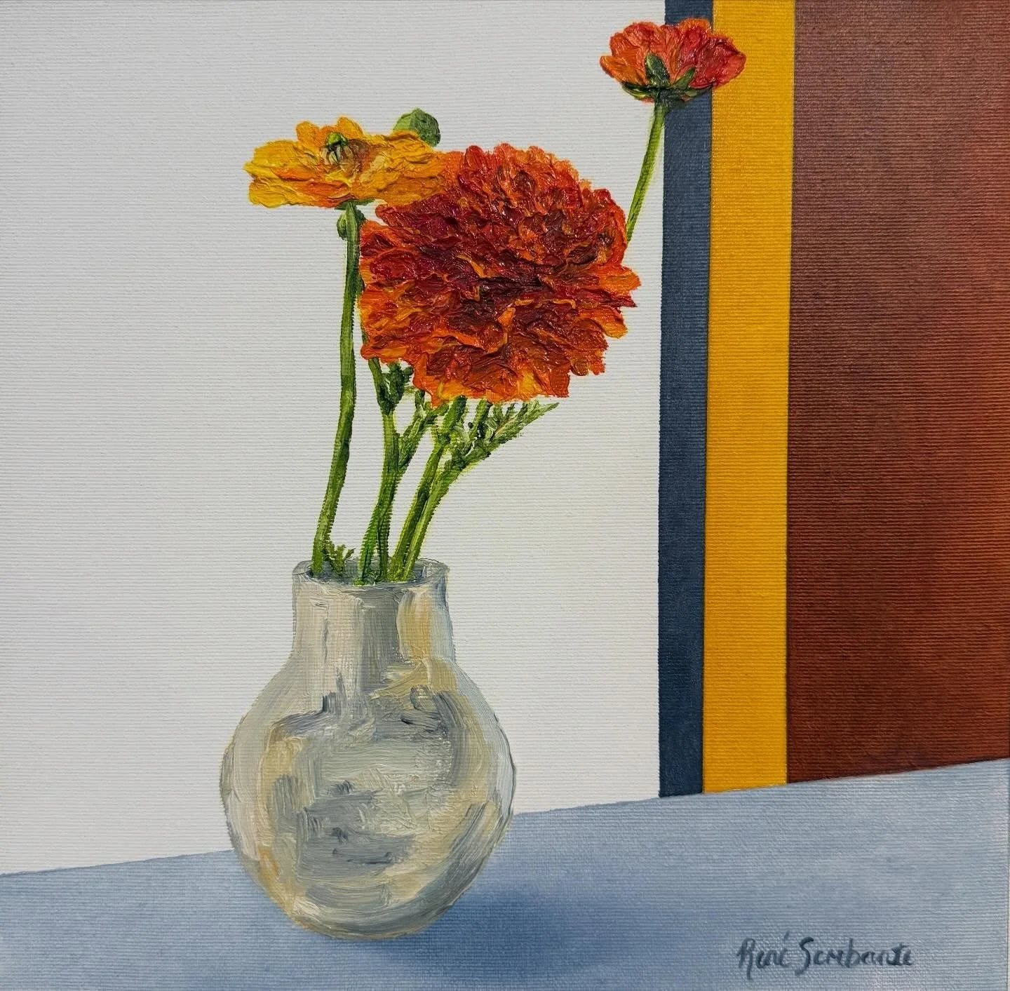 When I travel I love taking photos of colour and mostly in the form of flowers.

These 3 paintings are just that, photos of colourful flowers where I have travelled. I remember exactly where they were when I took the photos and knew that someday I wi
