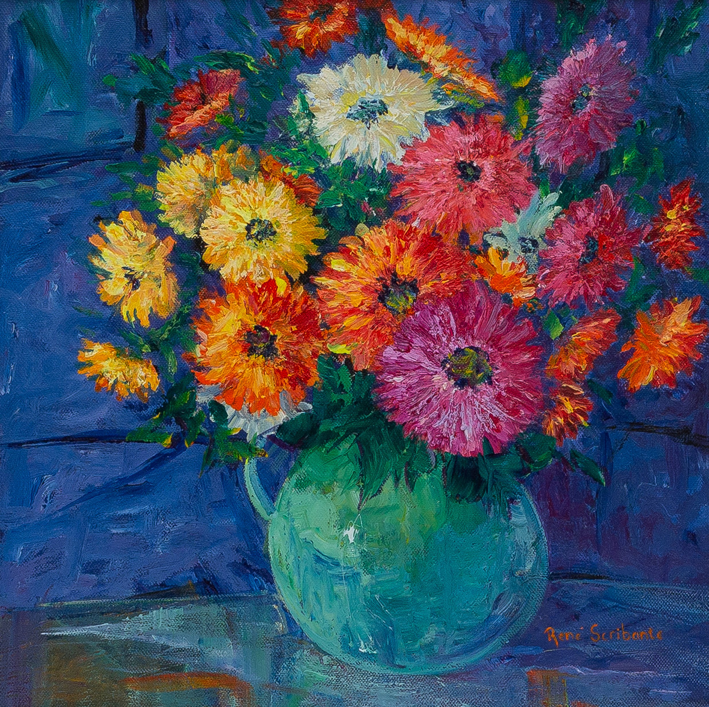 Fiori Vivaci Su Blu