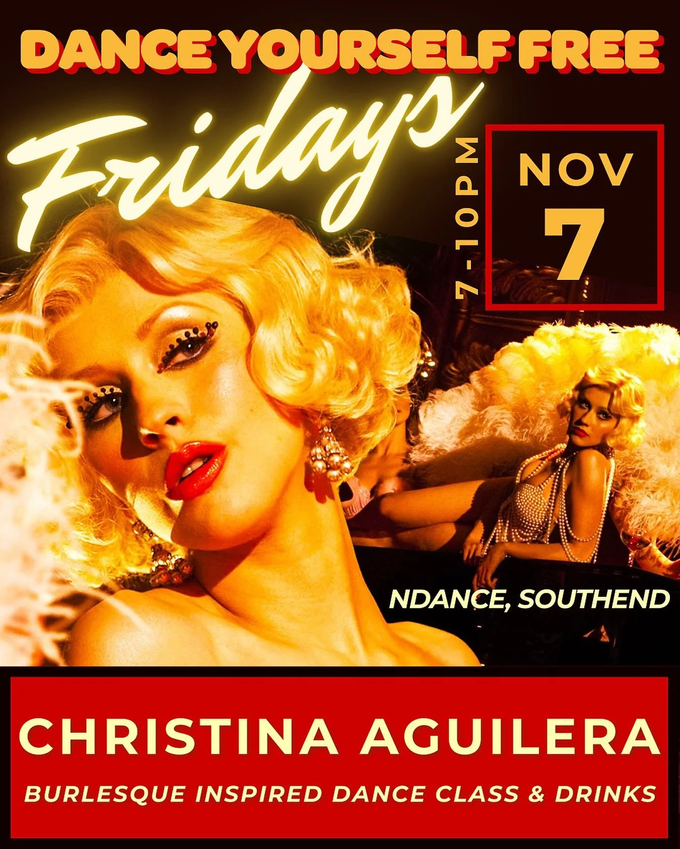 β¨ Christina Aguilera Dance Night β¨
It’s our 8th Dance Yourself Free Fridays at NDance and this one’s a Christina special! π
Think Dirrty, Lady Marmalade & Burlesque The Movie π₯
Learn a fun, burlesque-inspired routine to Christina