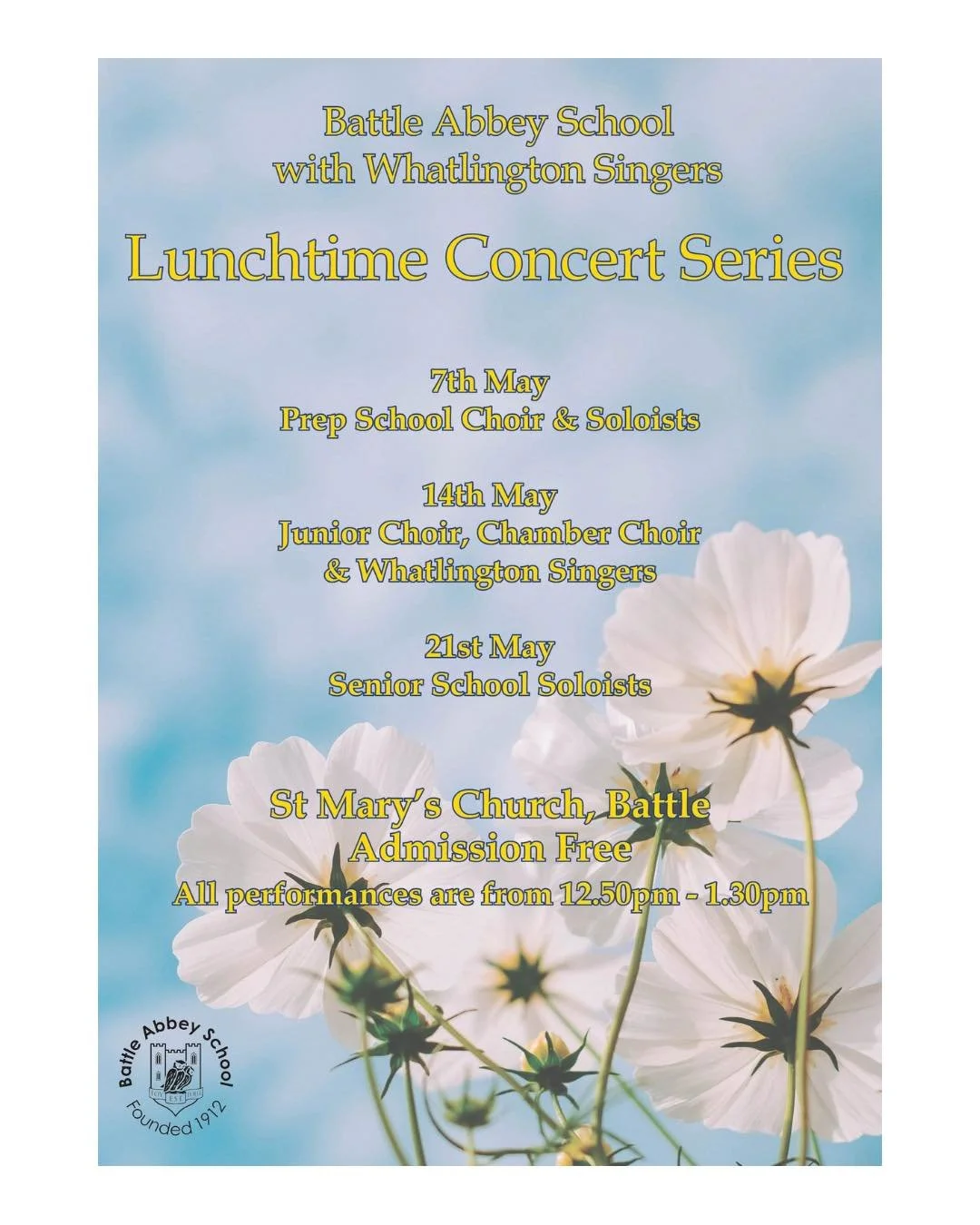 LUNCHTIME CONCERTS
Starting Thursday 7th May at 12.50pm 

@battleabbeyschool  return this Thursday with their popular lunchtime concerts at St Mary&rsquo;s. Free of charge. 

We look forward to welcoming you!