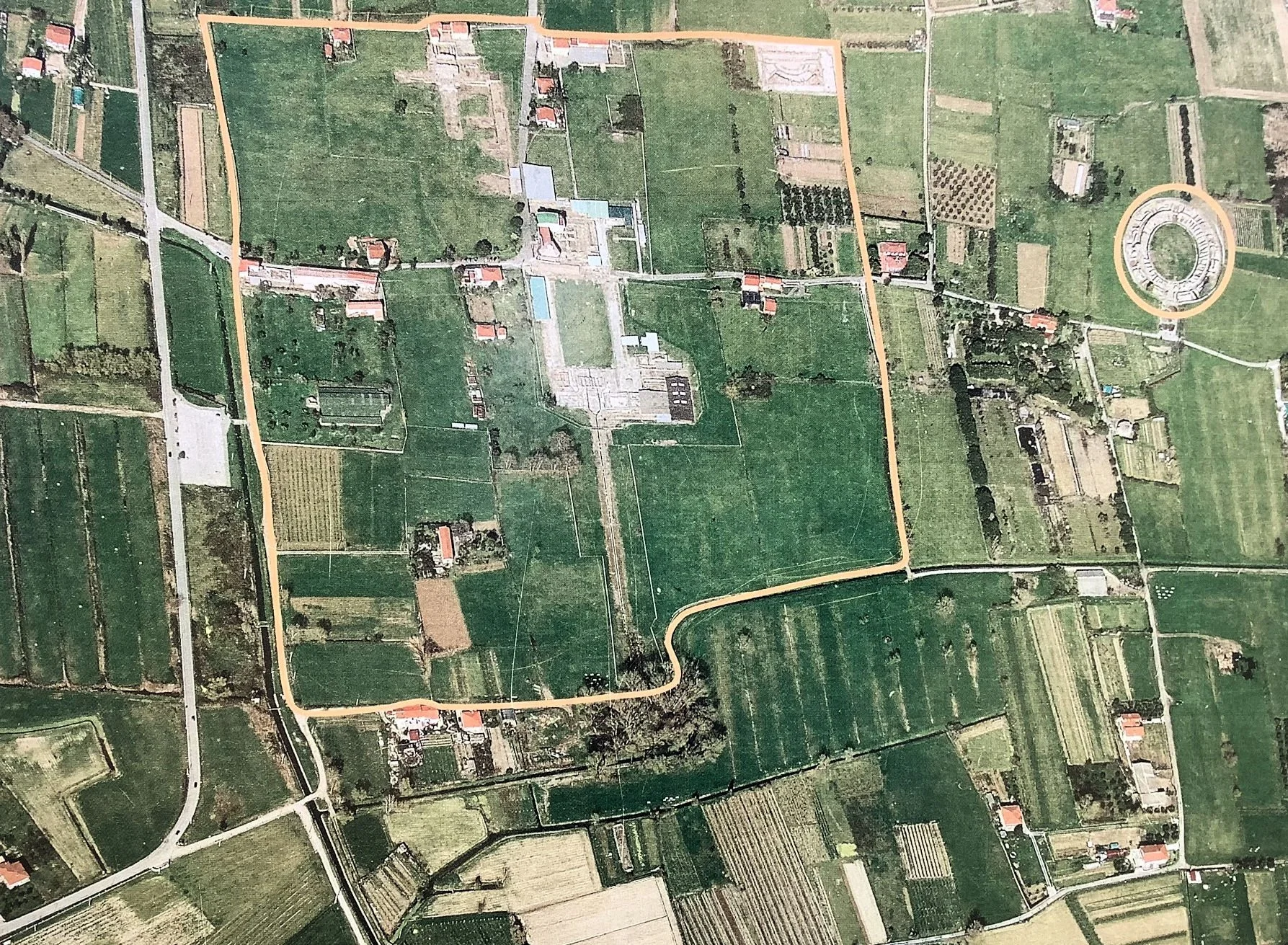 Site of the walled city with the Amphitheatre to the south.