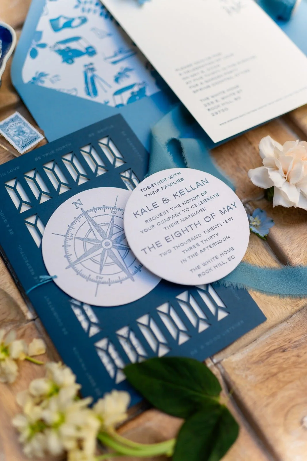 Custom Coastal Letterpress Wedding Invitations | Illustrated Nautical Wedding Suite