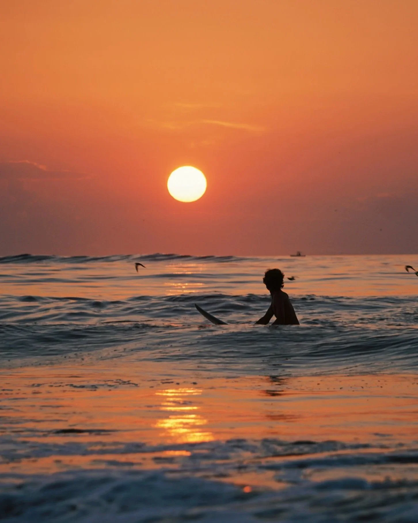 Boy Sunset beginner surfing in Fuerteventura Spain