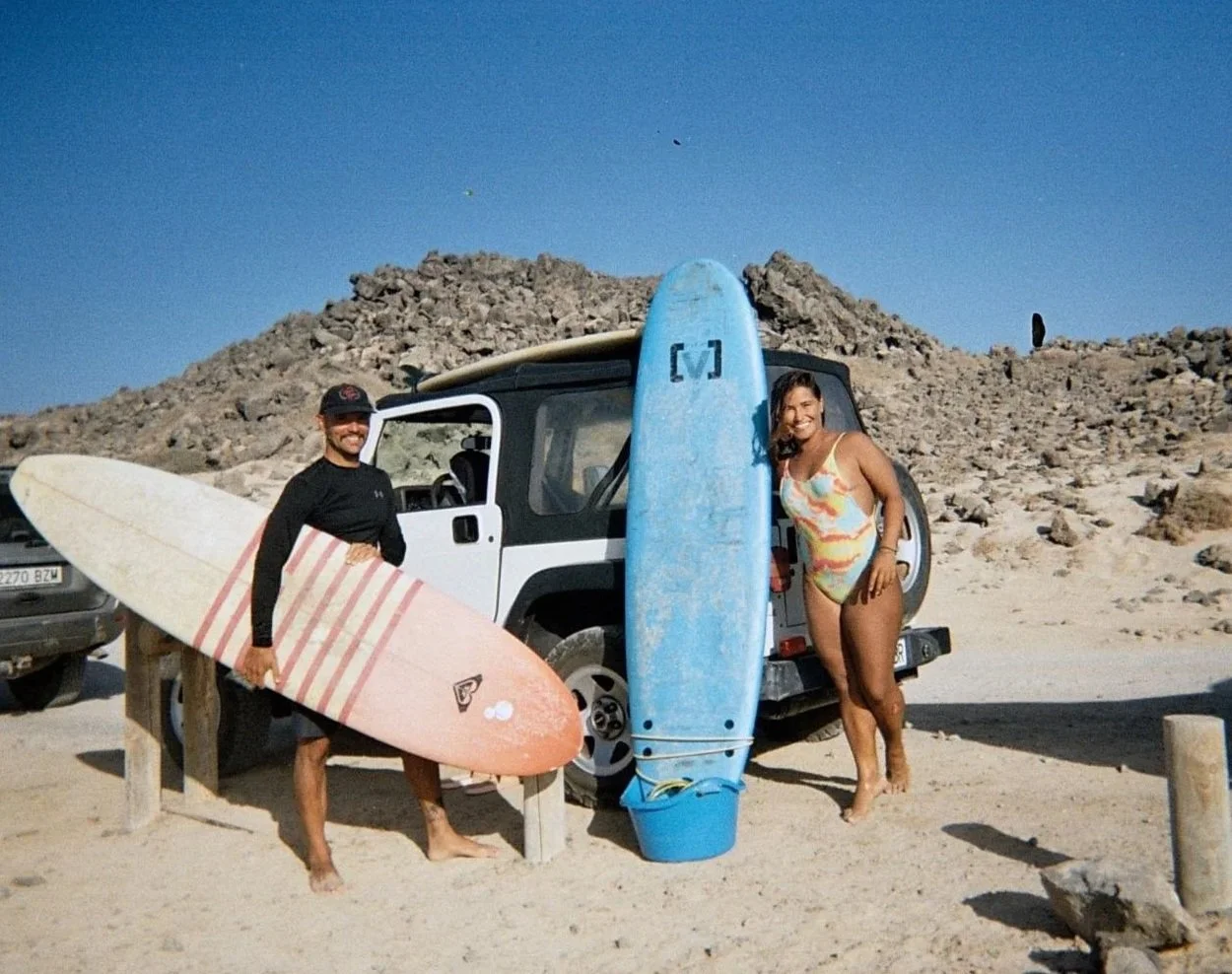 Surf Instructor and a girl after their surf session in Fuerteventura