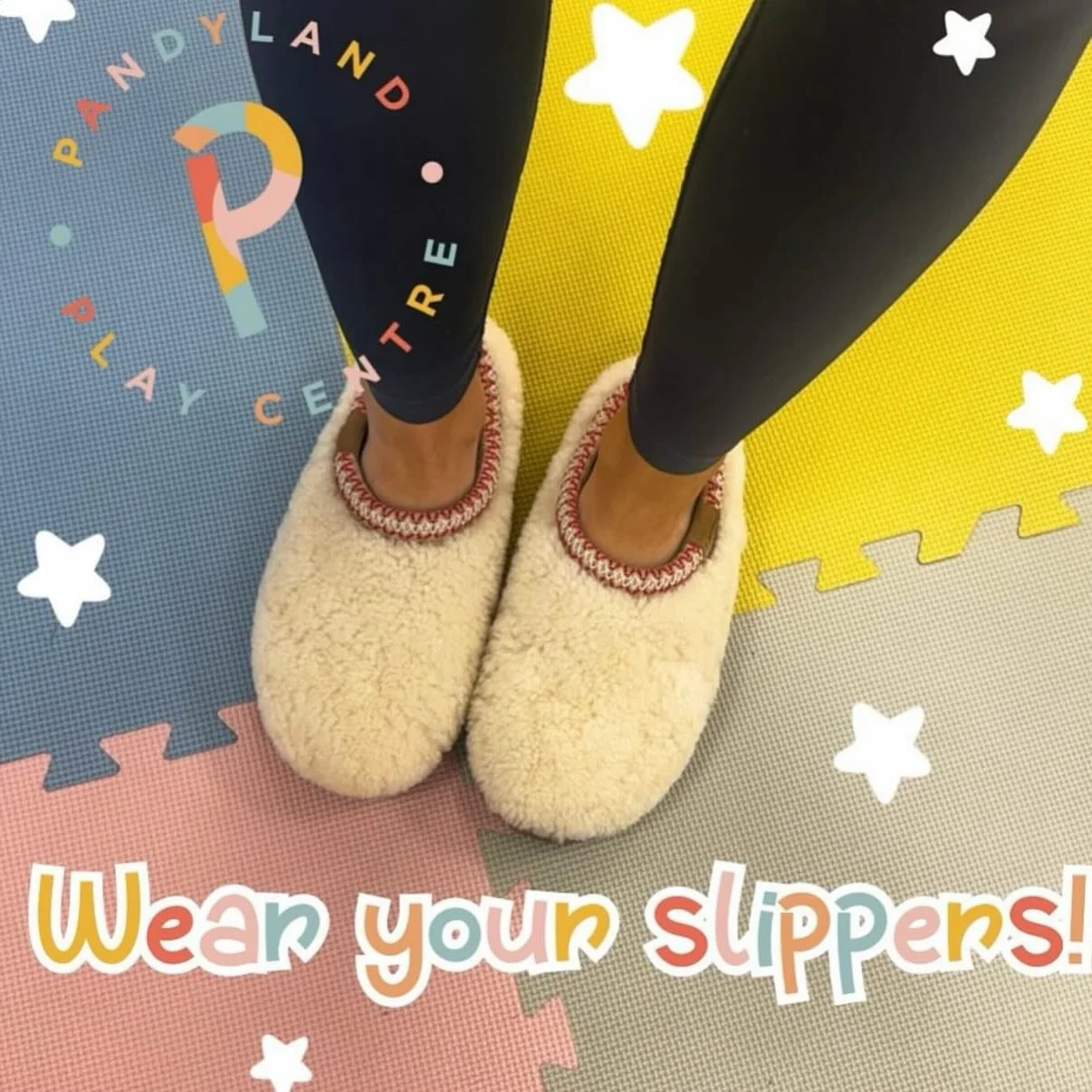 Wear your slippers! 💛

Here at PandyLand, our team loves staying cosy in their slippers (it&rsquo;s part of the uniform)&mdash;and we invite you to do the same! 🌟 Parents and children are more than welcome to bring their comfiest carpet slippers to