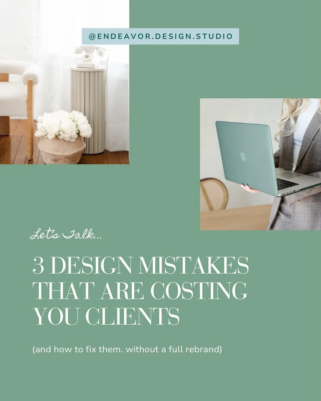 You know your work is good, but your brand or website might be quietly pushing people away.

Here are 3 common design mistakes I see (and gently fix) for creative small businesses all the time:

Your visuals are inconsistent

Your message isn&rsquo;t