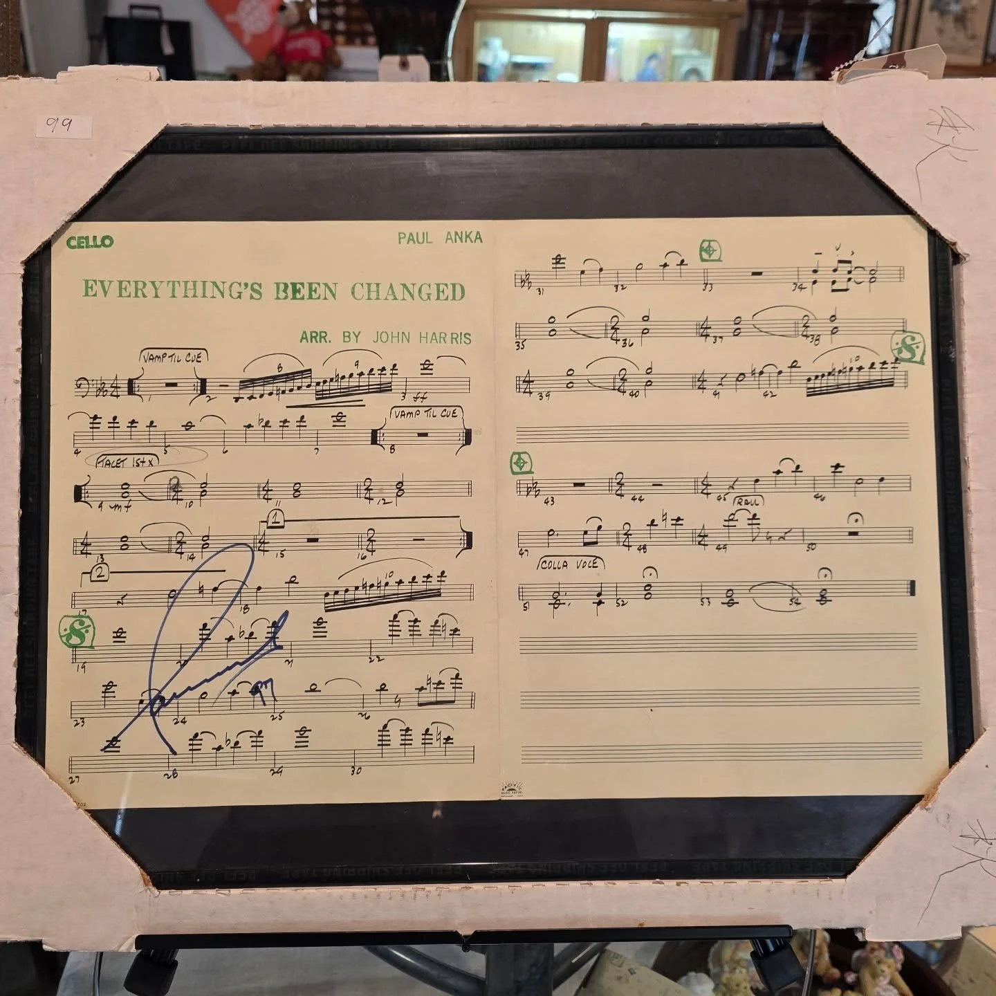 🎶🖋️ Signed Paul Anka sheet music just in at WildFinds.

A beautifully framed, hand-marked cello arrangement of "Everything&rsquo;s Been Changed", a great piece of pop music history and a standout wall display for any music lover or collec