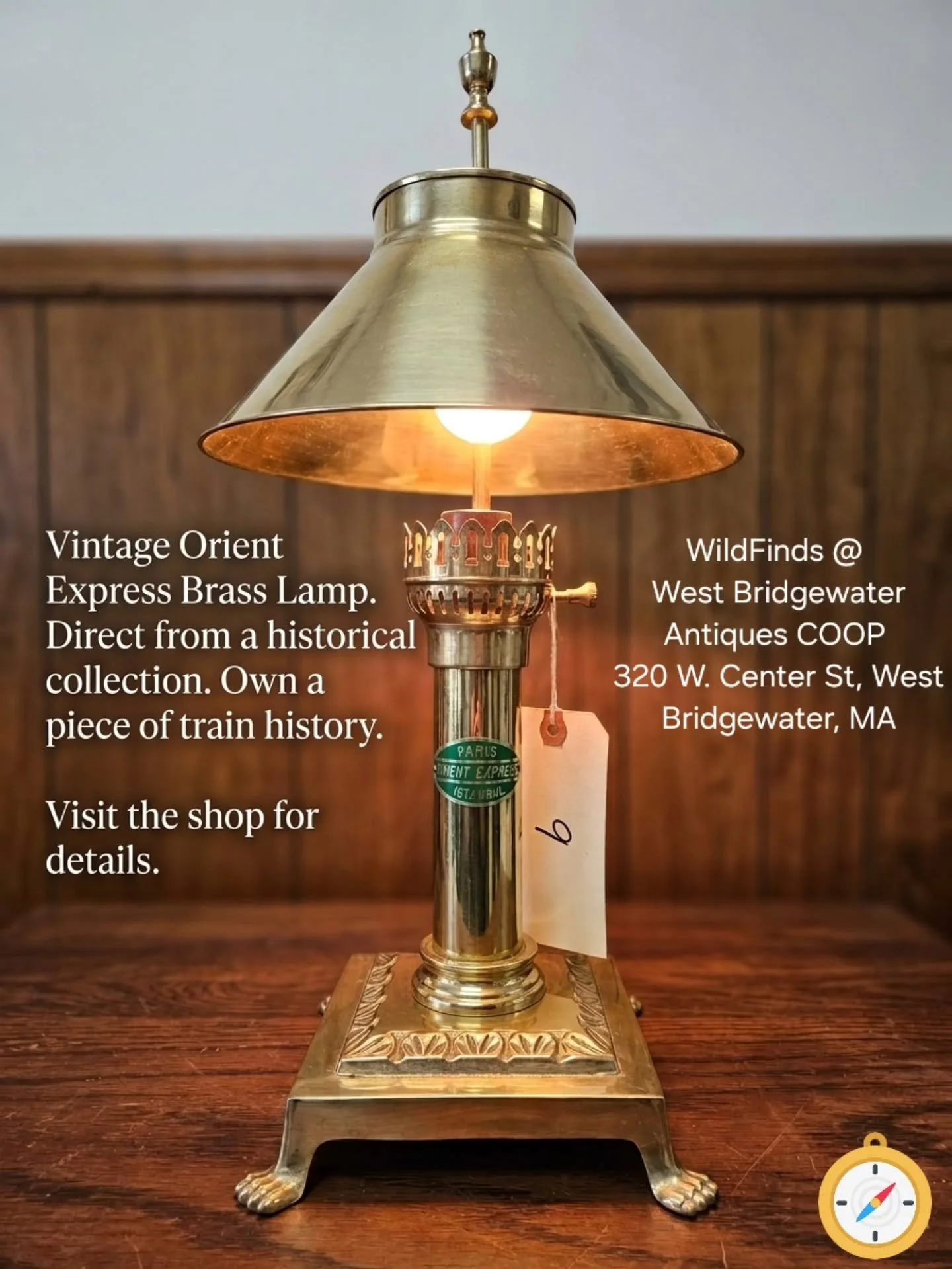 🚂✨ Travel back in time with this classic vintage find&hellip;

This brass Orient Express table lamp brings old-world luxury and classic European rail charm right into your home. 

Featuring detailed base, claw feet, and the iconic Paris / Orient Exp