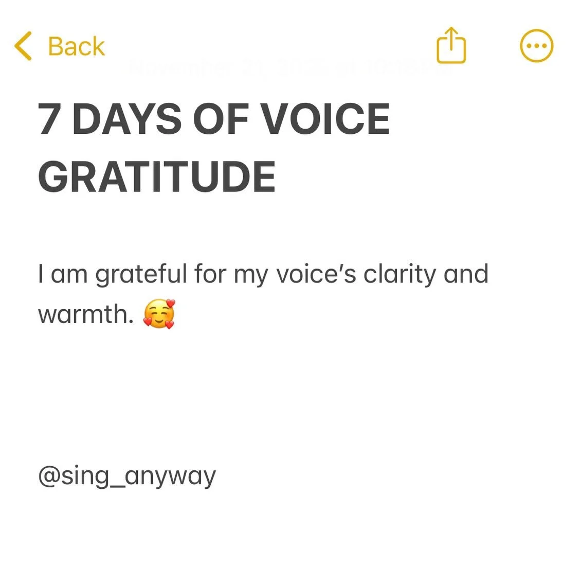 Day 3!!

When I&rsquo;m caught in the spiral of all the things about my voice that I wanna fix, I like to take a moment to think of the things I love. The things that are natural.

I love how clear and warm my tone is. 💗

What&rsquo;s something you&