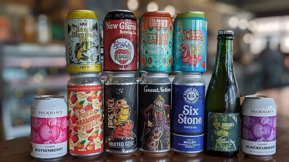 stack of designer beer cans