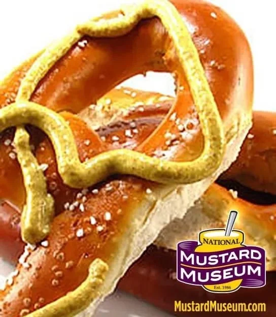 mustard on a warm pretzel