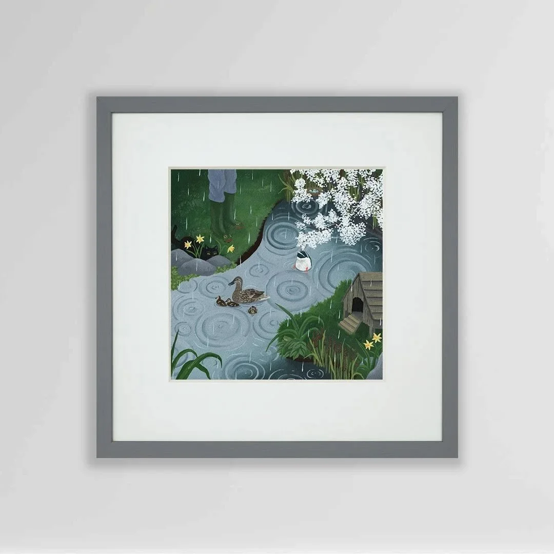 The Original April Painting - hand painted acrylic gouache on cold pressed watercolour paper then professionally mounted and framed. Available via my website