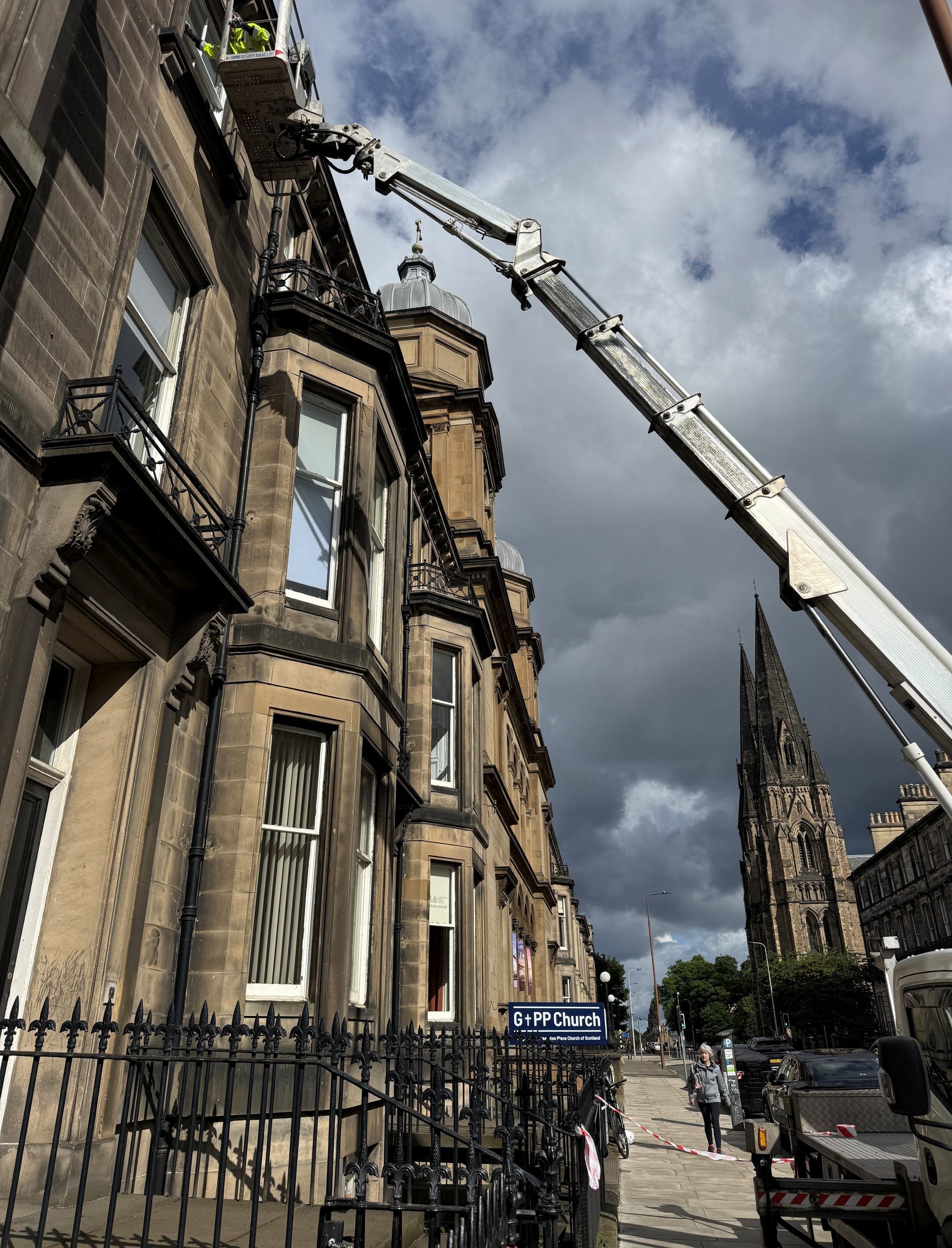Cherry Picker Hire for Church Window Painting in Edinburgh