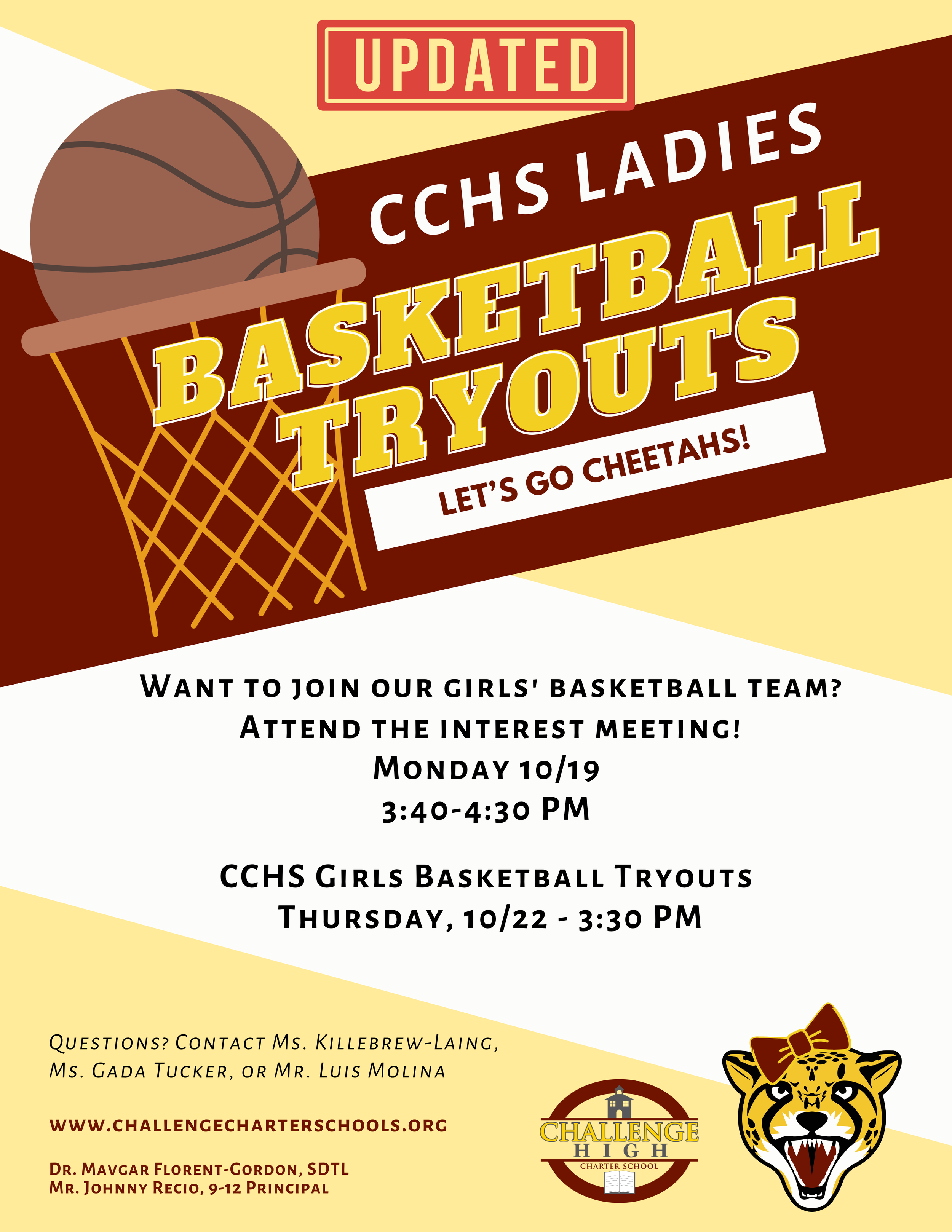 CCHS Ladies Basketball flyer meeting and tryouts