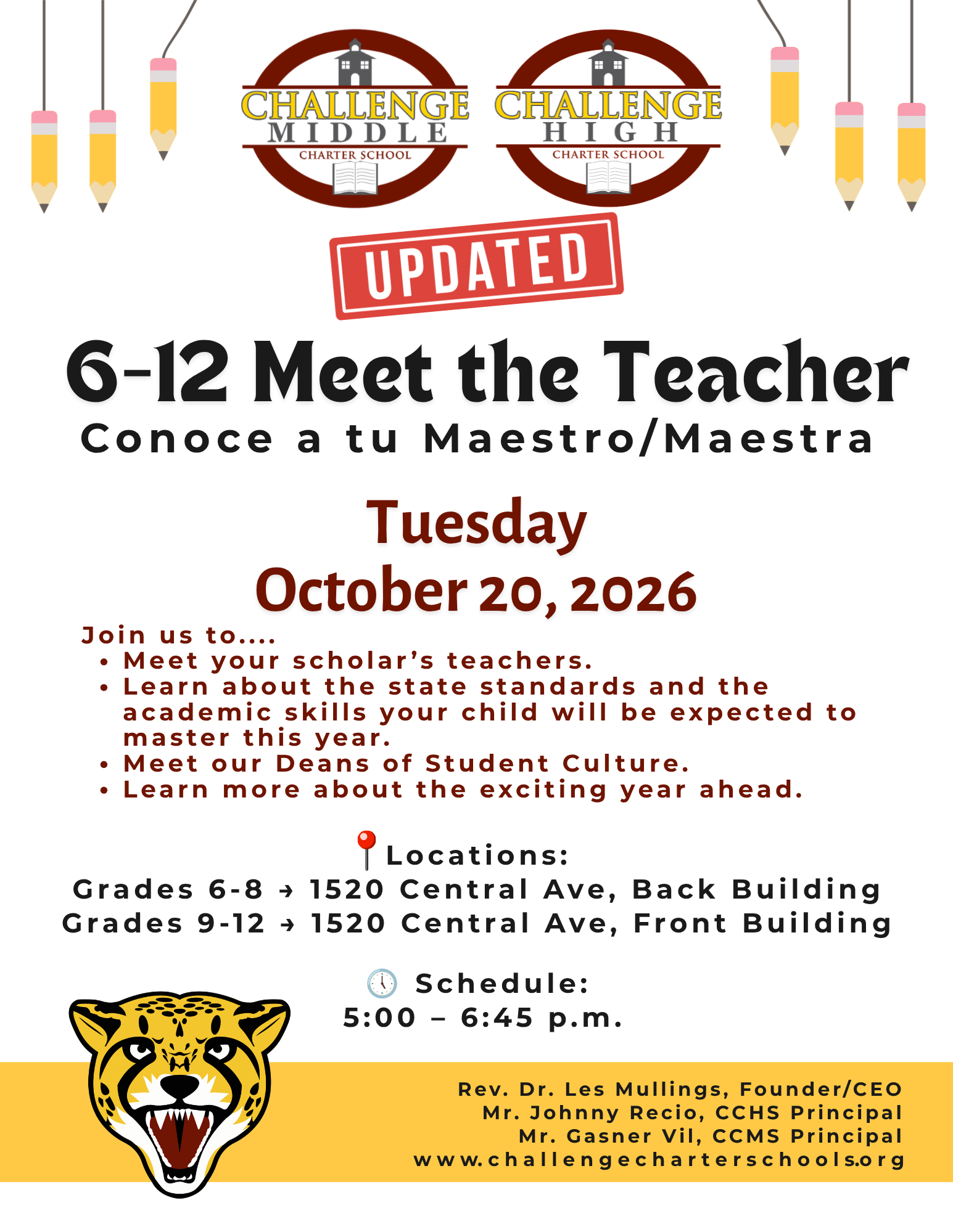 updated date for 6-12 meet the teacher on 10/20 