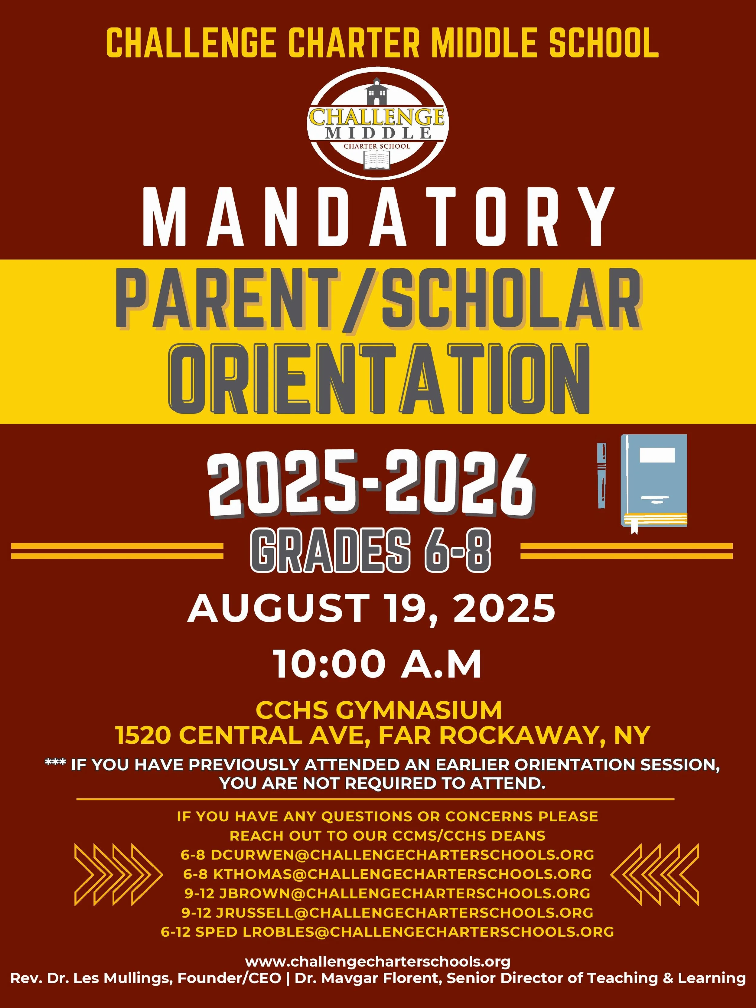 Mandatory: Grades 6-8 Family Orientation