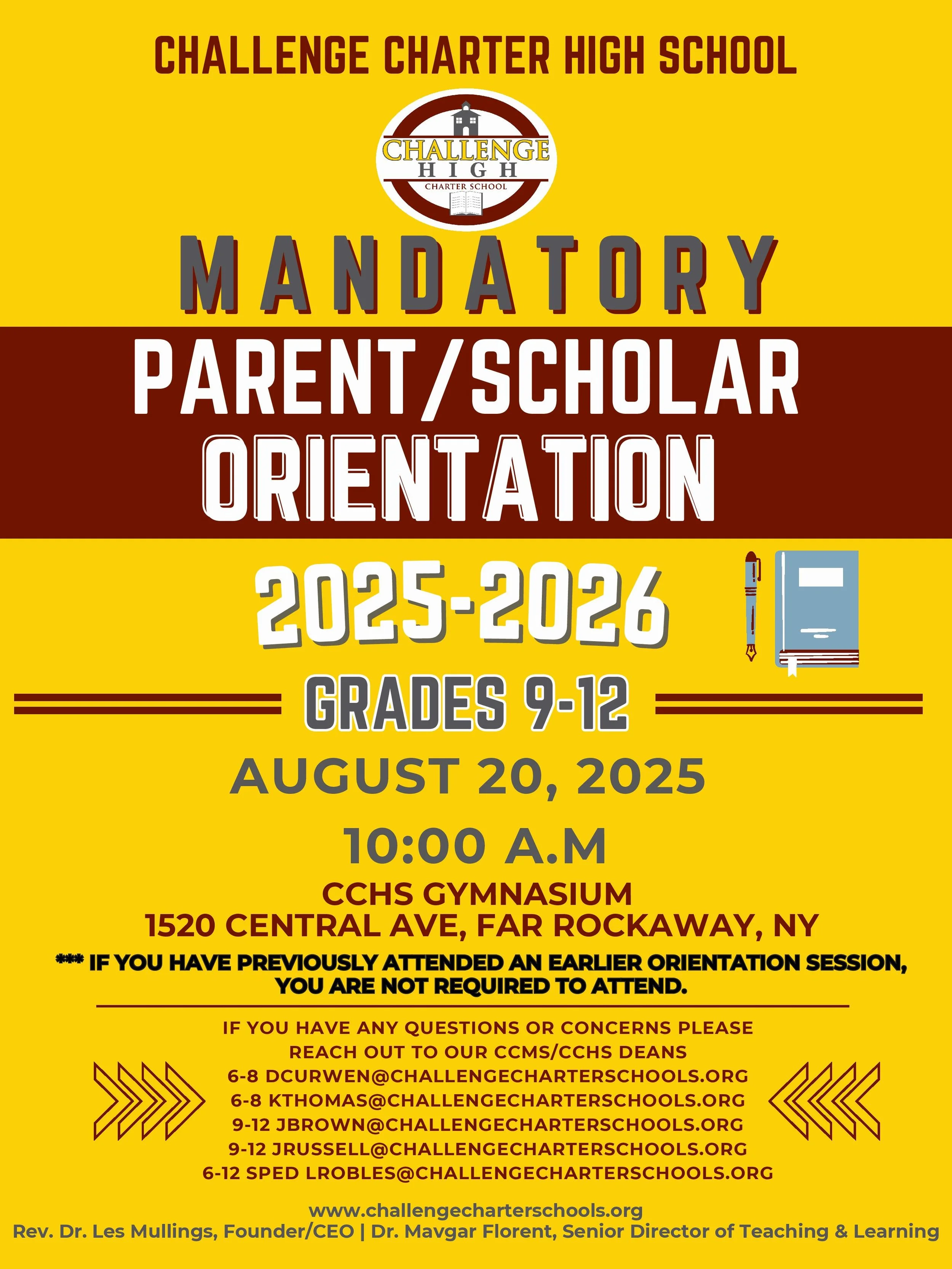Mandatory Grades 9-12 Family Orientation