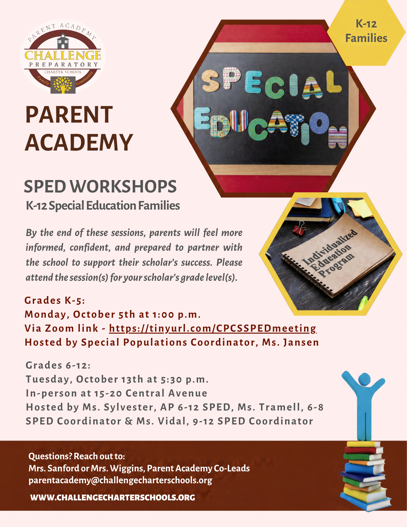 sped workshops for K-12 - K-5 on October 5th and 6-12 on October 13th