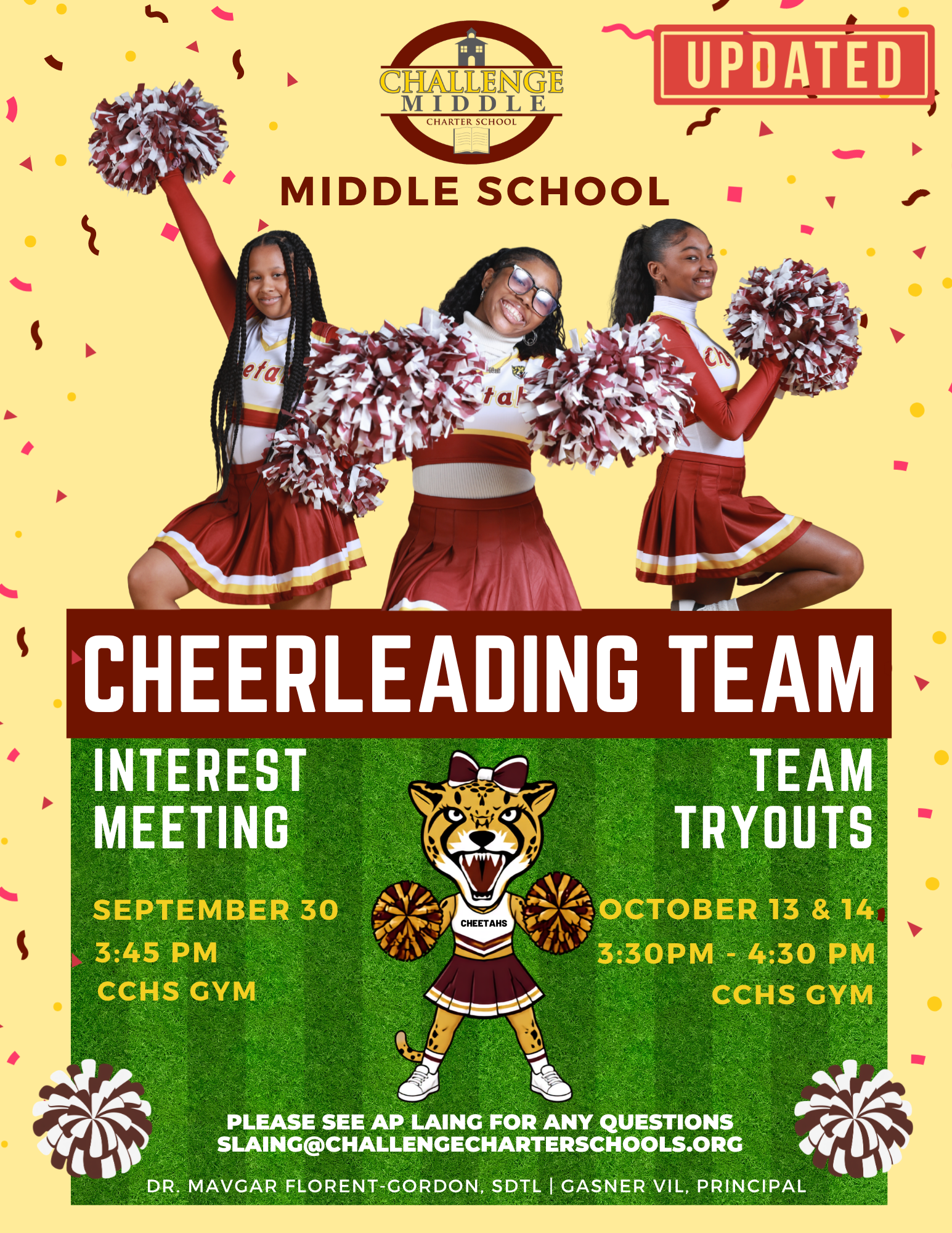 CCMS Cheerleading tryouts october 13 and 14