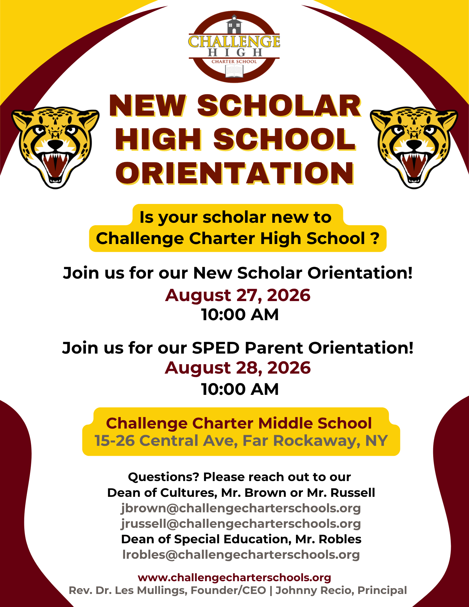 high school orientation on august 25 at 10:00 a.m. and SPED august 28 at 10:00 a.m. 1520 Central Avenue