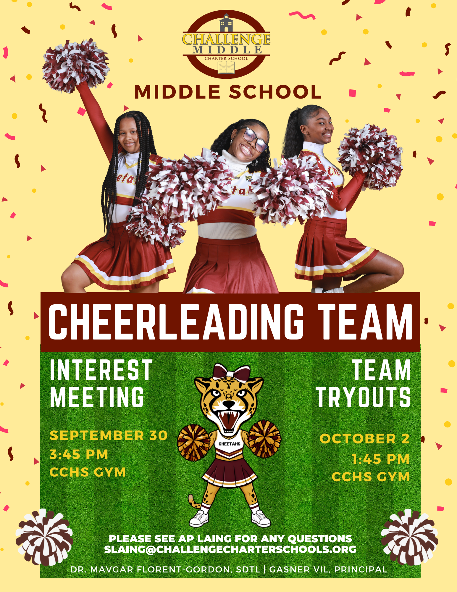 middle school interest meeting and tryouts for cheer team