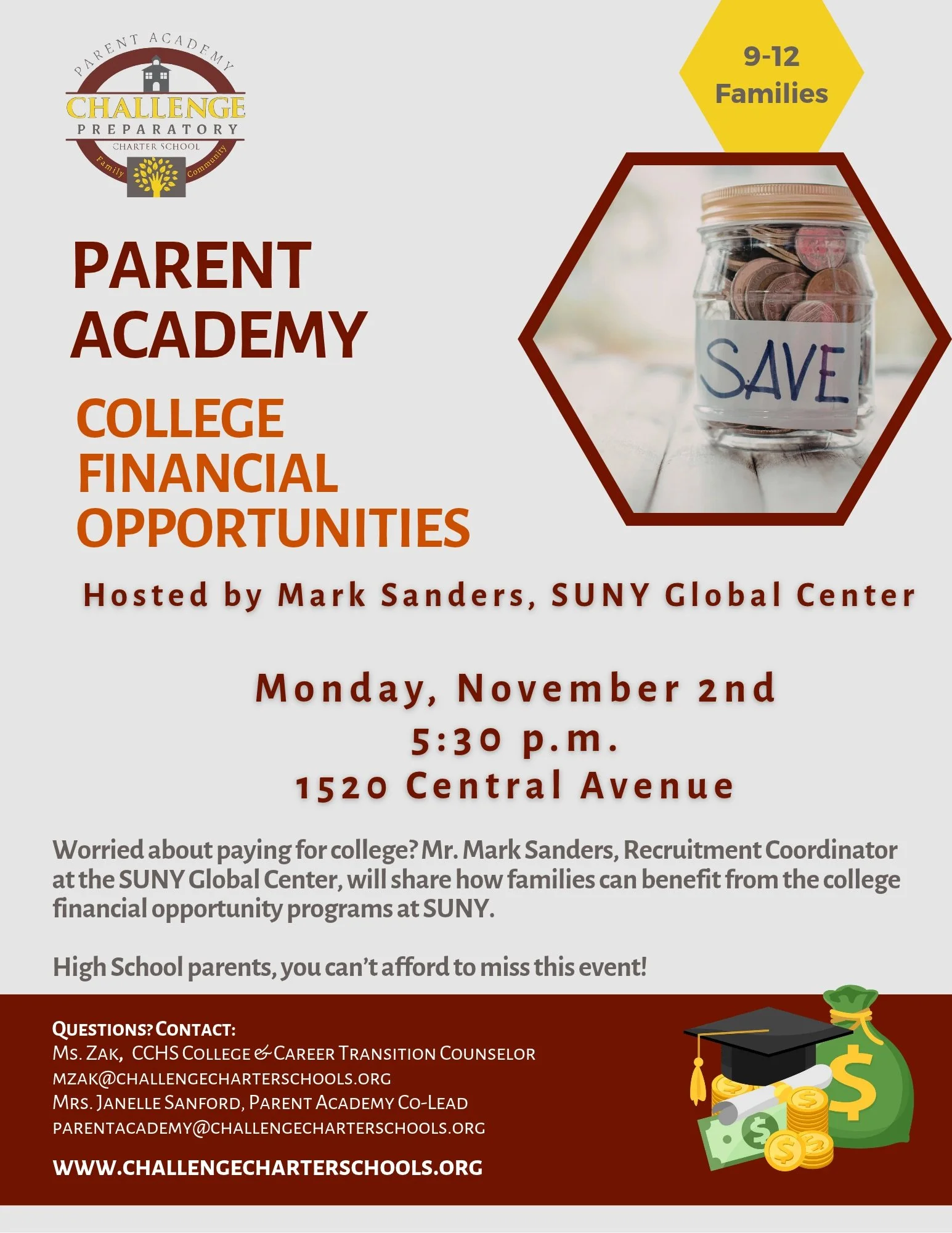 9-12 families College Financial Opportunities on November 2 