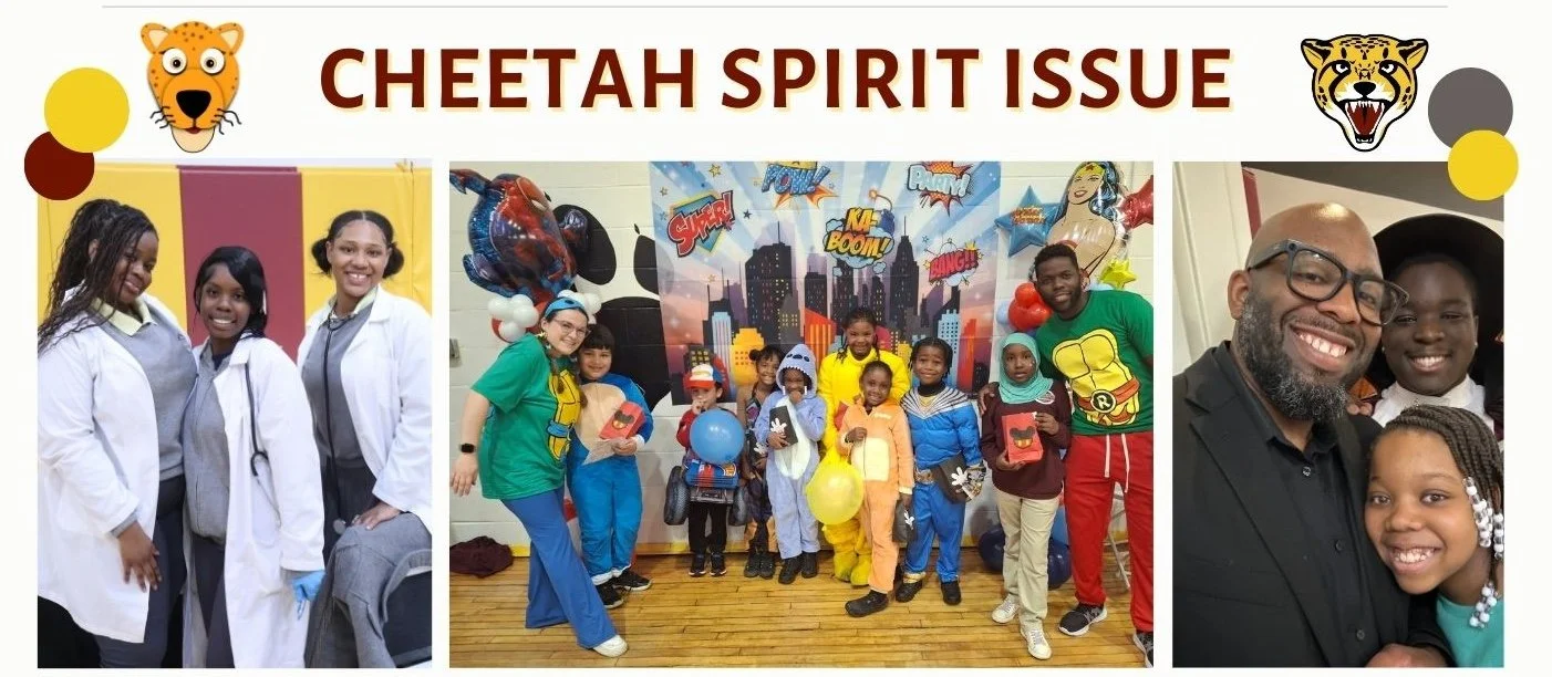 a collage of photos from challenge charter school's Cheetah Spirit issue of the school newsletter