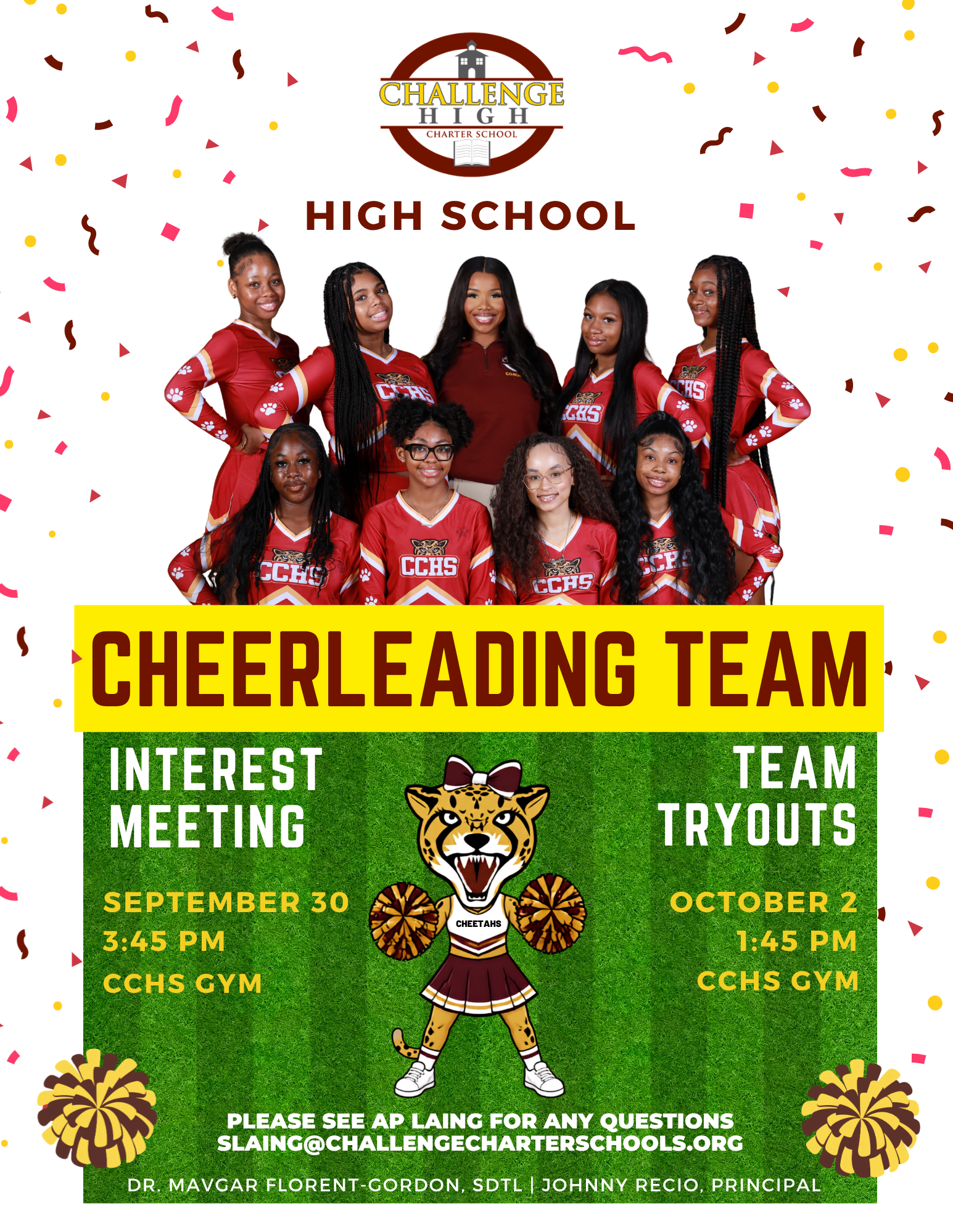 high school interest meeting and tryouts for cheer team